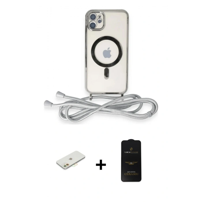 MARSİLYAN™- iPhone 11 Kılıf Eksen Özel Seri - Siyah 6D Antistatik Mat Seramik Hayalet Nano Ekran Koruyucu + Renkli Kamera Lens Koruma Cam - TU