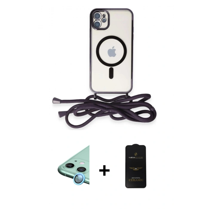 MARSİLYAN™- iPhone 11 Kılıf Eksen Özel Seri - Siyah 6D Antistatik Mat Seramik Hayalet Nano Ekran Koruyucu + Raze Metal Kamera Lens - MI
