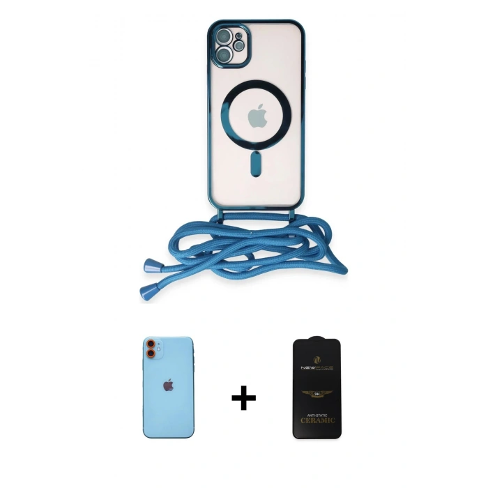 MARSİLYAN™- iPhone 11 Kılıf Eksen Özel Seri - Siyah 6D Antistatik Mat Seramik Hayalet Nano Ekran Koruyucu + Neon Fosforlu Kamera Lens - TU