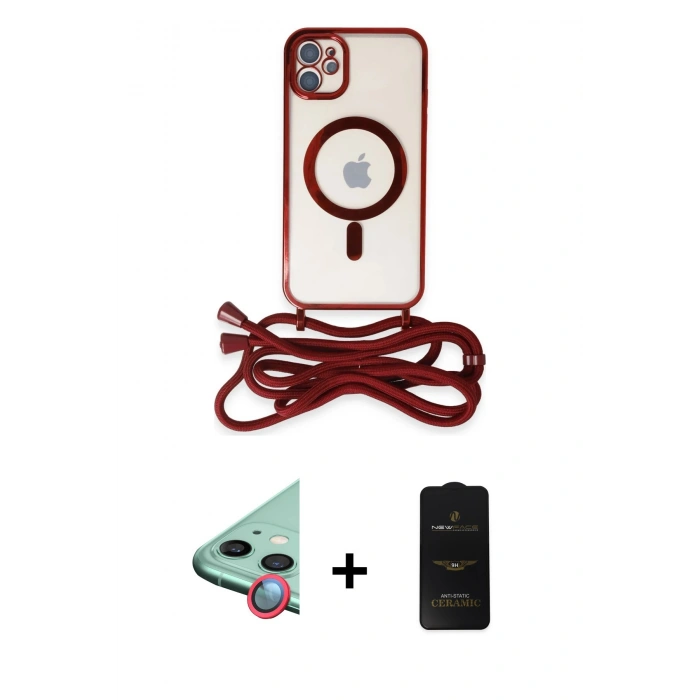 MARSİLYAN™- iPhone 11 Kılıf Eksen Özel Seri - Siyah 6D Antistatik Mat Seramik Hayalet Nano Ekran Koruyucu + Raze Metal Kamera Lens - KI