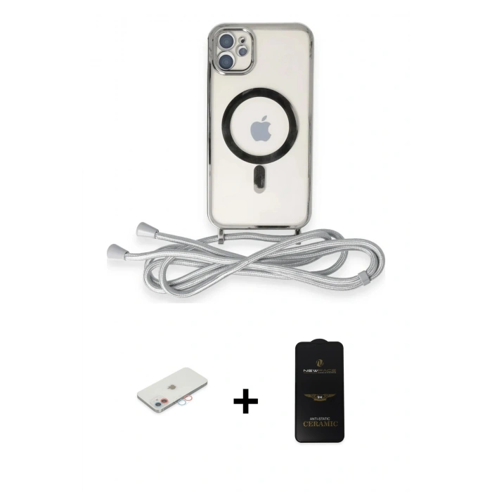 MARSİLYAN™- iPhone 11 Kılıf Eksen Özel Seri - Siyah 6D Antistatik Mat Seramik Hayalet Nano Ekran Koruyucu + Renkli Kamera Lens Koruma Cam - PE