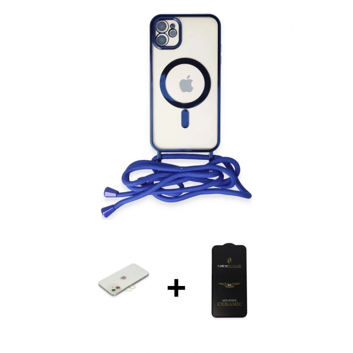 MARSİLYAN™- iPhone 11 Kılıf Eksen Özel Seri - Siyah 6D Antistatik Mat Seramik Hayalet Nano Ekran Koruyucu + Renkli Kamera Lens Koruma Cam - TU