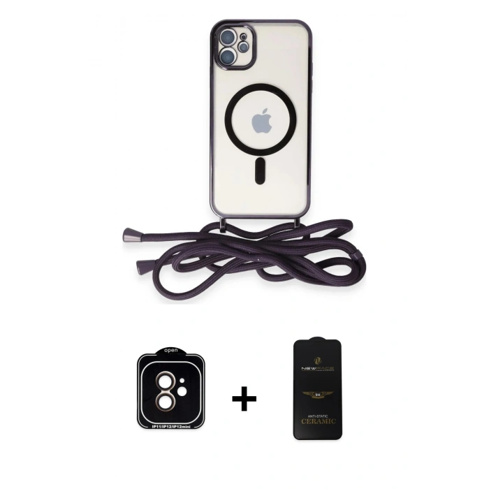 MARSİLYAN™- iPhone 11 Kılıf Eksen Özel Seri - Siyah 6D Antistatik Mat Seramik Hayalet Nano Ekran Koruyucu + PVD Metal Kamera Lens - TU
