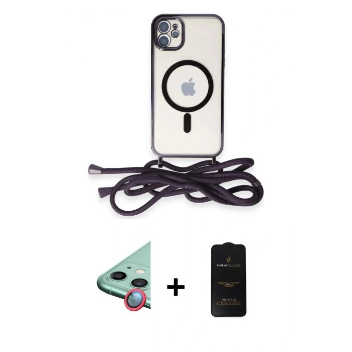 MARSİLYAN™- iPhone 11 Kılıf Eksen Özel Seri - Siyah 6D Antistatik Mat Seramik Hayalet Nano Ekran Koruyucu + Raze Metal Kamera Lens - KI