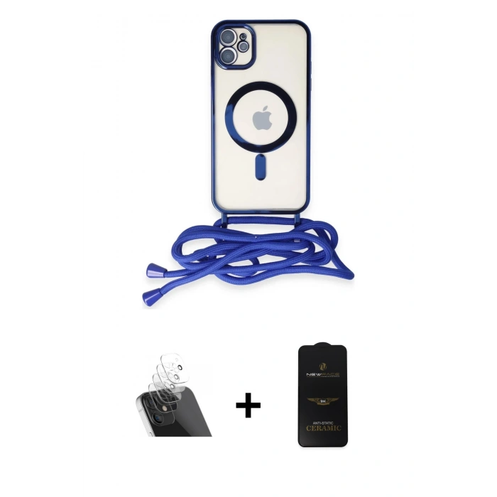 MARSİLYAN™- iPhone 11 Kılıf Eksen Özel Seri - Siyah 6D Antistatik Mat Seramik Hayalet Nano Ekran Koruyucu + Kamera Lens Koruma Cam - SF