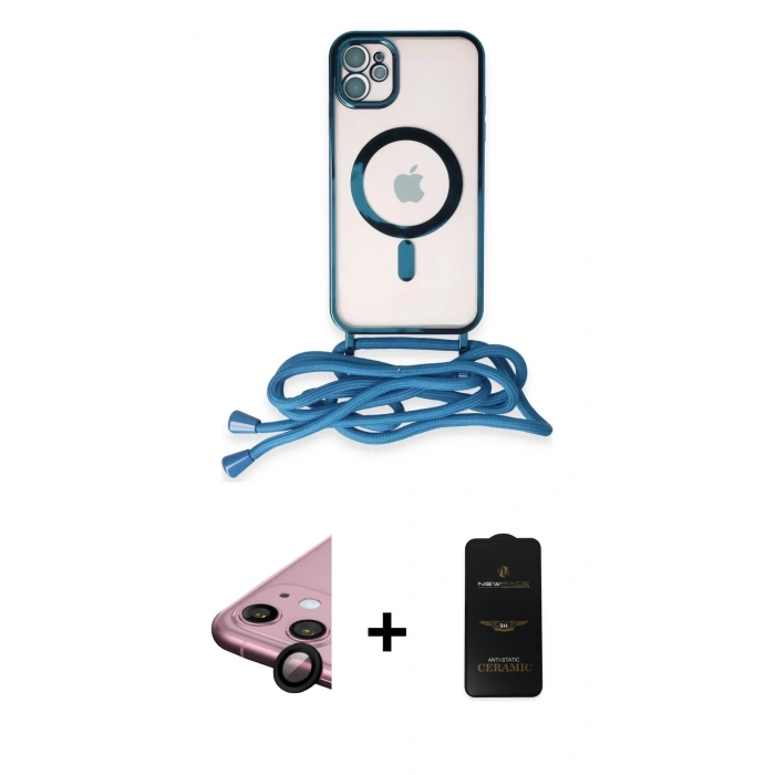 MARSİLYAN™- iPhone 11 Kılıf Eksen Özel Seri - Siyah 6D Antistatik Mat Seramik Hayalet Nano Ekran Koruyucu + Raze Metal Kamera Lens - SH