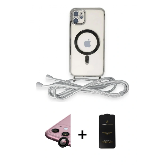 MARSİLYAN™- iPhone 11 Kılıf Eksen Özel Seri - Siyah 6D Antistatik Mat Seramik Hayalet Nano Ekran Koruyucu + Raze Metal Kamera Lens - SH