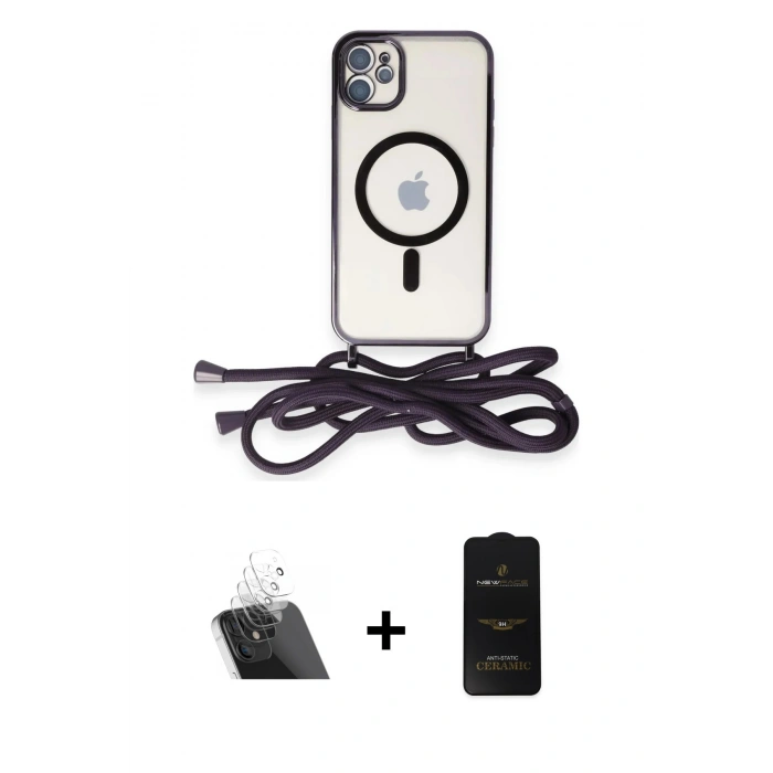 MARSİLYAN™- iPhone 11 Kılıf Eksen Özel Seri - Siyah 6D Antistatik Mat Seramik Hayalet Nano Ekran Koruyucu + Kamera Lens Koruma Cam - SF