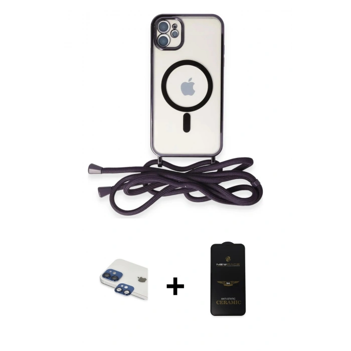 MARSİLYAN™- iPhone 11 Kılıf Eksen Özel Seri - Siyah 6D Antistatik Mat Seramik Hayalet Nano Ekran Koruyucu + Lacivert Pers Alüminyum Kamera Lens