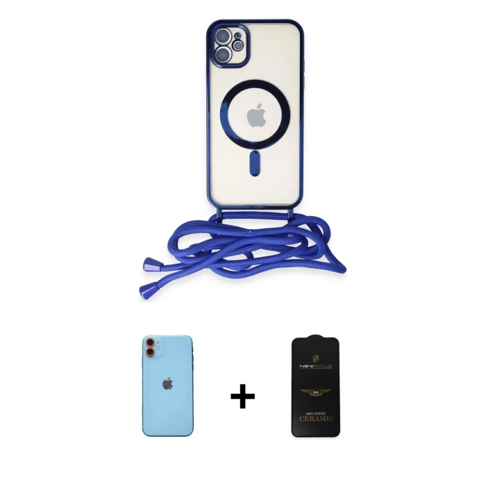 MARSİLYAN™- iPhone 11 Kılıf Eksen Özel Seri - Siyah 6D Antistatik Mat Seramik Hayalet Nano Ekran Koruyucu + Neon Fosforlu Kamera Lens - TU