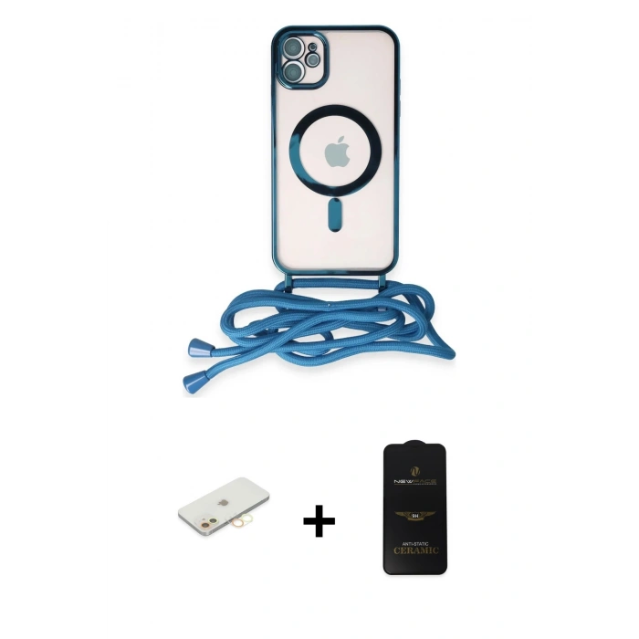 MARSİLYAN™- iPhone 11 Kılıf Eksen Özel Seri - Siyah 6D Antistatik Mat Seramik Hayalet Nano Ekran Koruyucu + Renkli Kamera Lens Koruma Cam - SI