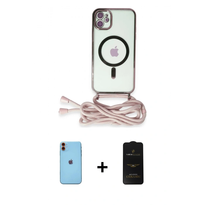 MARSİLYAN™- iPhone 11 Kılıf Eksen Özel Seri - Siyah 6D Antistatik Mat Seramik Hayalet Nano Ekran Koruyucu + Neon Fosforlu Kamera Lens - TU