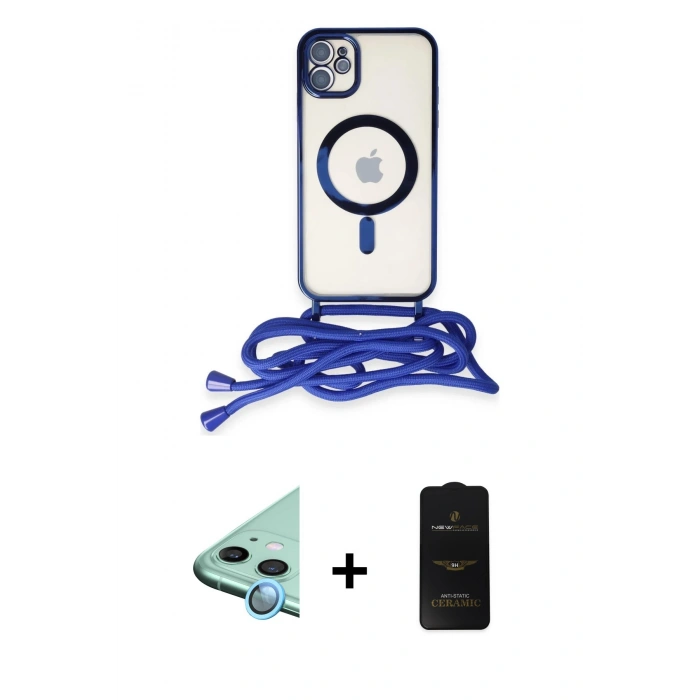 MARSİLYAN™- iPhone 11 Kılıf Eksen Özel Seri - Siyah 6D Antistatik Mat Seramik Hayalet Nano Ekran Koruyucu + Raze Metal Kamera Lens - MI