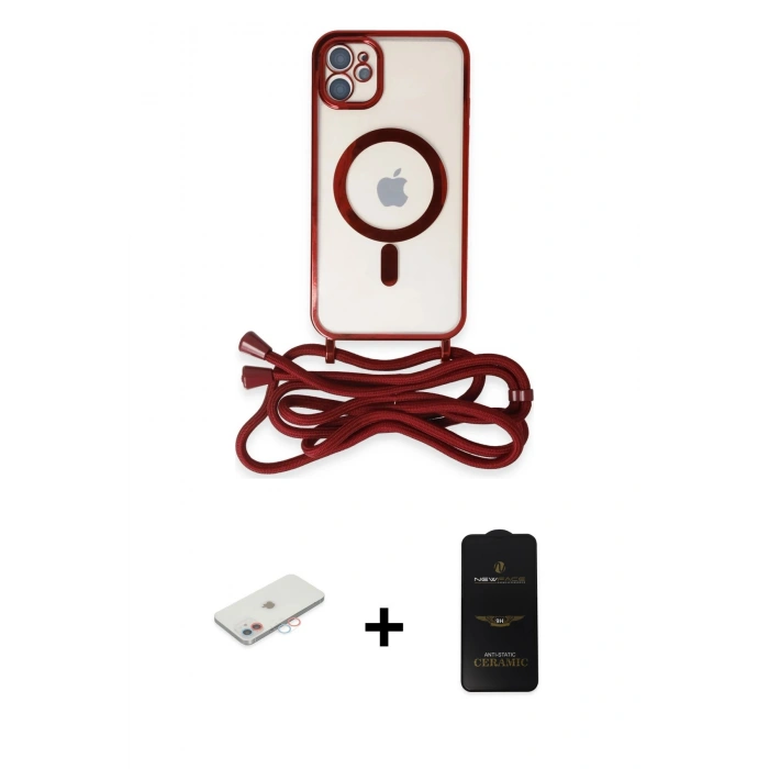 MARSİLYAN™- iPhone 11 Kılıf Eksen Özel Seri - Siyah 6D Antistatik Mat Seramik Hayalet Nano Ekran Koruyucu + Renkli Kamera Lens Koruma Cam - PE