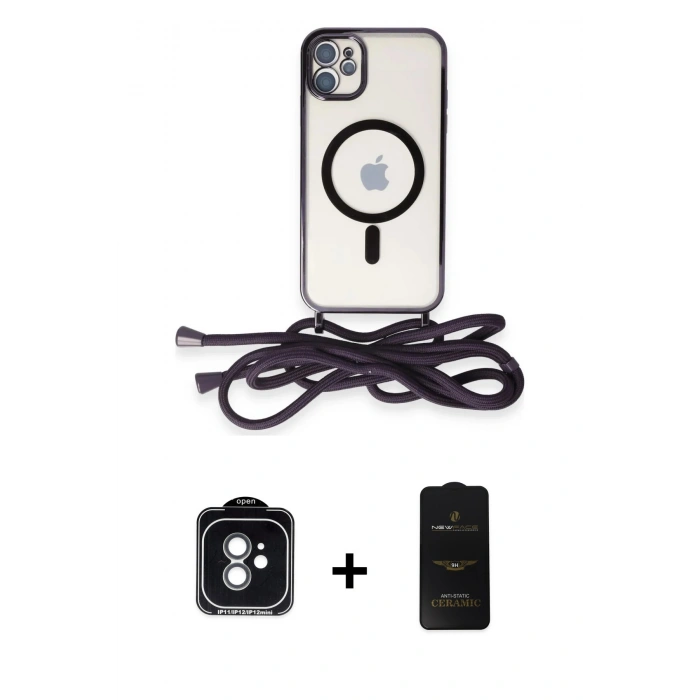 MARSİLYAN™- iPhone 11 Kılıf Eksen Özel Seri - Siyah 6D Antistatik Mat Seramik Hayalet Nano Ekran Koruyucu + PVD Metal Kamera Lens - YL