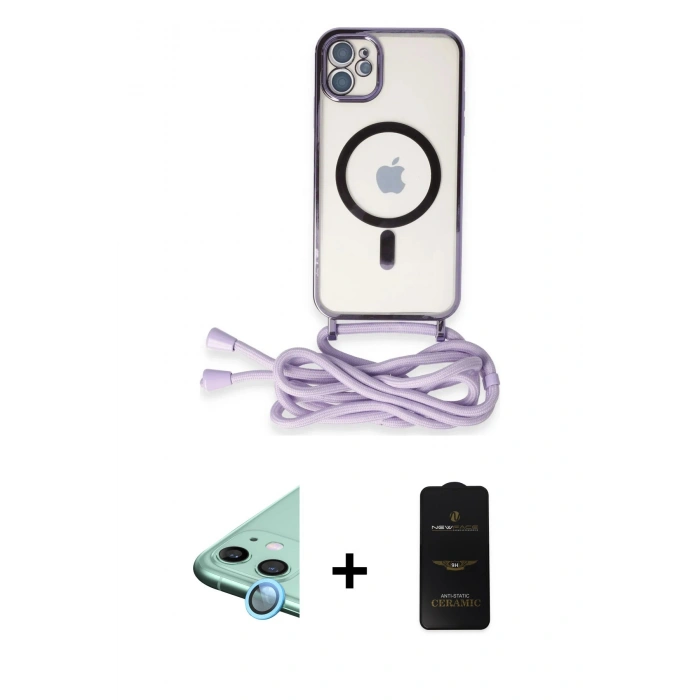 MARSİLYAN™- iPhone 11 Kılıf Eksen Özel Seri - Siyah 6D Antistatik Mat Seramik Hayalet Nano Ekran Koruyucu + Raze Metal Kamera Lens - MI