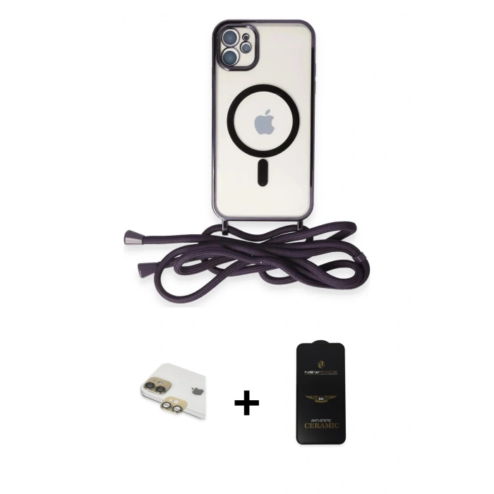 MARSİLYAN™- iPhone 11 Kılıf Eksen Özel Seri - Siyah 6D Antistatik Mat Seramik Hayalet Nano Ekran Koruyucu + Pers Alüminyum Kamera Lens - GD