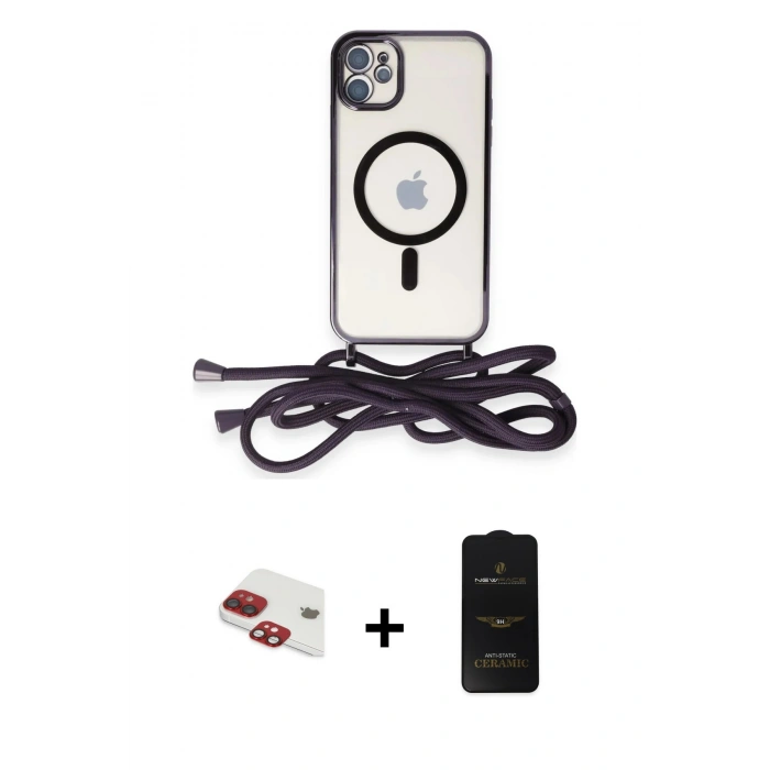 MARSİLYAN™- iPhone 11 Kılıf Eksen Özel Seri - Siyah 6D Antistatik Mat Seramik Hayalet Nano Ekran Koruyucu + Pers Alüminyum Kamera Lens - KI