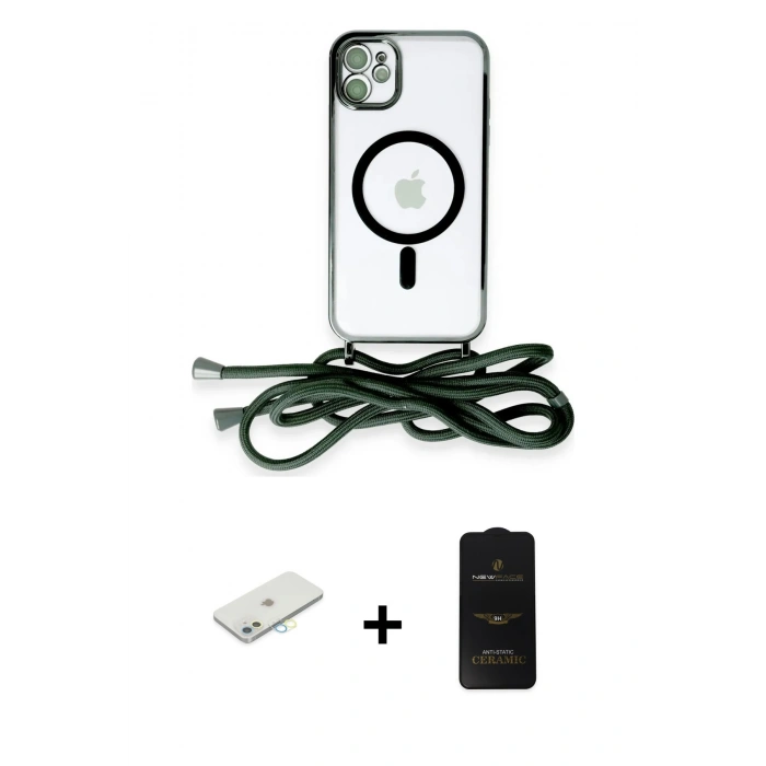 MARSİLYAN™- iPhone 11 Kılıf Eksen Özel Seri - Siyah 6D Antistatik Mat Seramik Hayalet Nano Ekran Koruyucu + Renkli Kamera Lens Koruma Cam - SI
