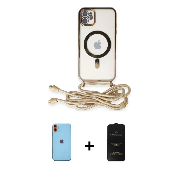 MARSİLYAN™- iPhone 11 Kılıf Eksen Özel Seri - Siyah 6D Antistatik Mat Seramik Hayalet Nano Ekran Koruyucu + Neon Fosforlu Kamera Lens - TU