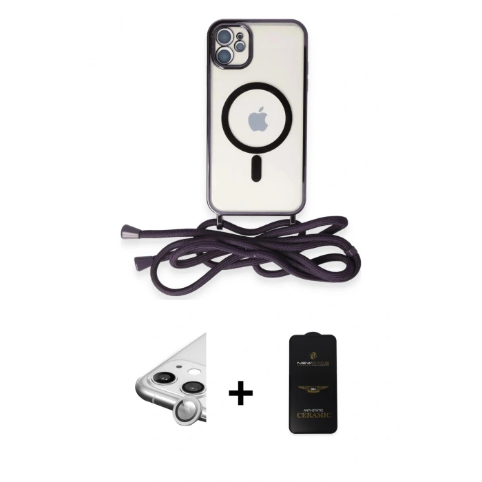 MARSİLYAN™- iPhone 11 Kılıf Eksen Özel Seri - Siyah 6D Antistatik Mat Seramik Hayalet Nano Ekran Koruyucu + Raze Metal Kamera Lens - GS