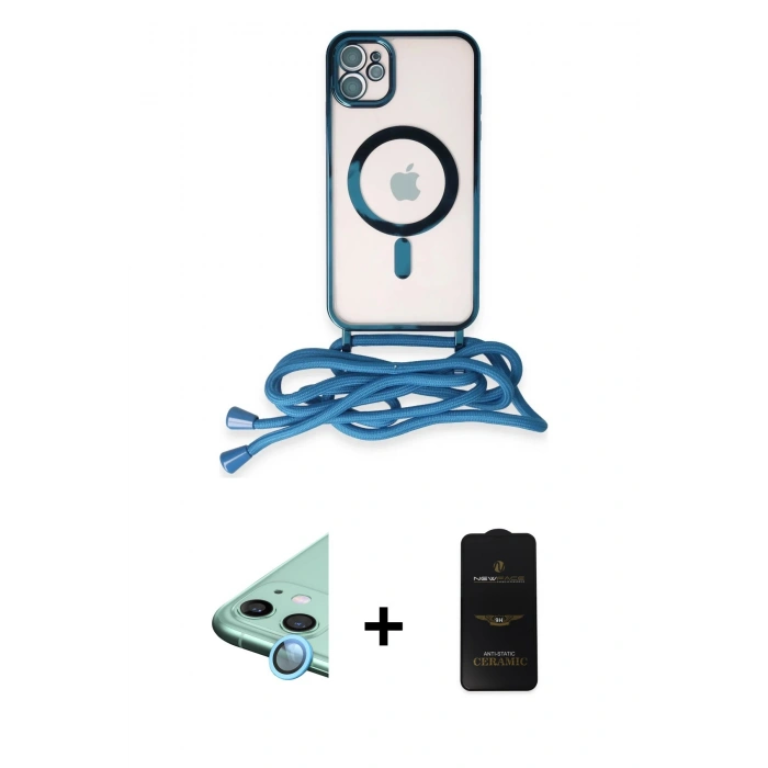 MARSİLYAN™- iPhone 11 Kılıf Eksen Özel Seri - Siyah 6D Antistatik Mat Seramik Hayalet Nano Ekran Koruyucu + Raze Metal Kamera Lens - MI