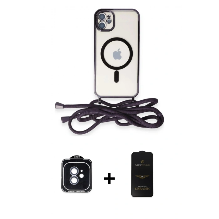 MARSİLYAN™- iPhone 11 Kılıf Eksen Özel Seri - Siyah 6D Antistatik Mat Seramik Hayalet Nano Ekran Koruyucu + PVD Metal Kamera Lens - MI