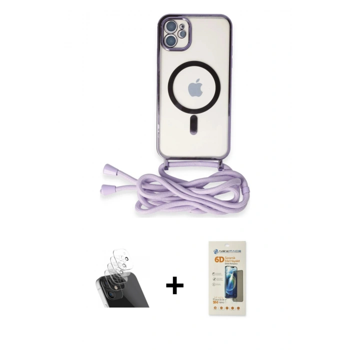 MARSİLYAN™- iPhone 11 Kılıf Eksen Özel Seri - Siyah 6D Mat Seramik Hayalet Nano Ekran Koruyucu + Kamera Lens Koruma Cam - SF