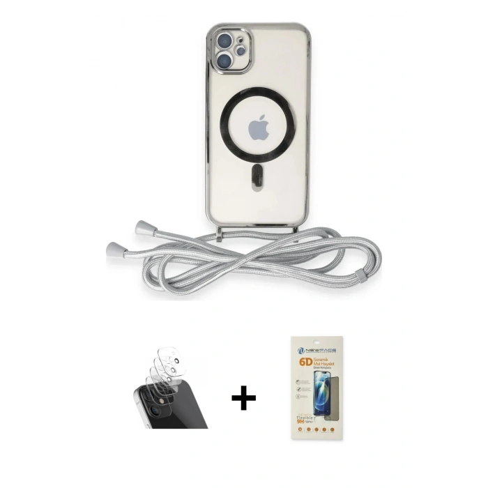 MARSİLYAN™- iPhone 11 Kılıf Eksen Özel Seri - Siyah 6D Mat Seramik Hayalet Nano Ekran Koruyucu + Kamera Lens Koruma Cam - SF