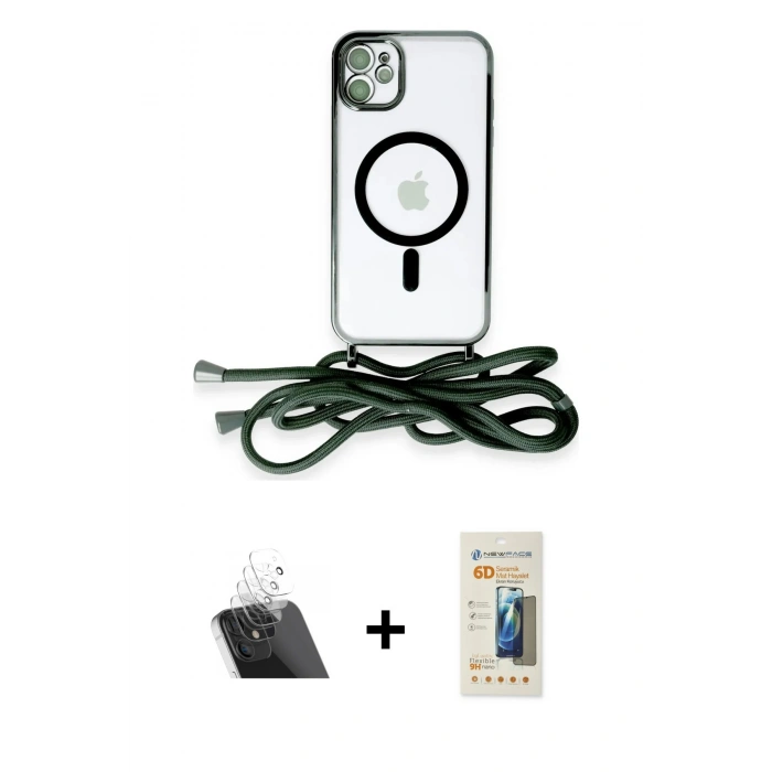 MARSİLYAN™- iPhone 11 Kılıf Eksen Özel Seri - Siyah 6D Mat Seramik Hayalet Nano Ekran Koruyucu + Kamera Lens Koruma Cam - SF