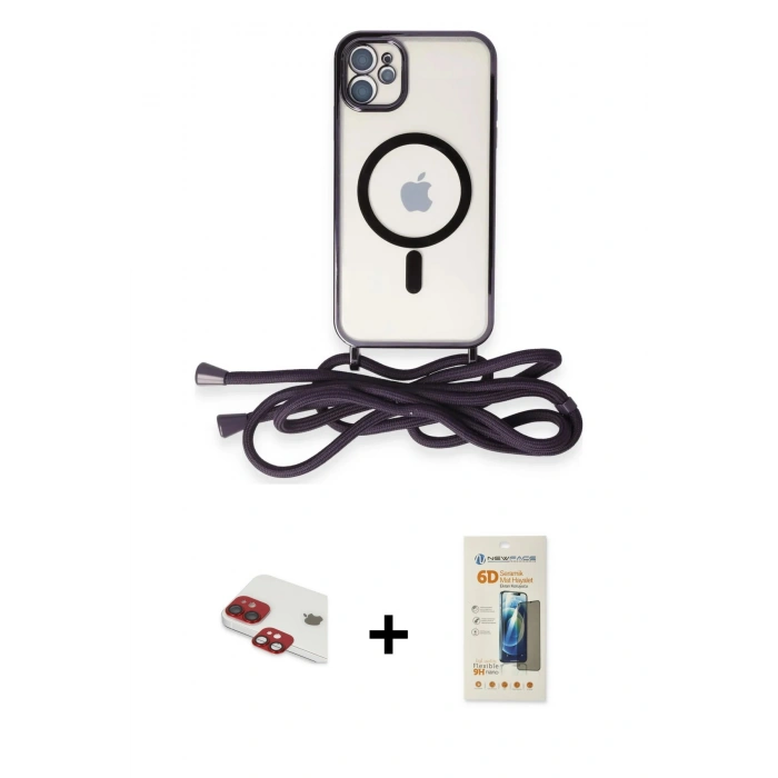 MARSİLYAN™- iPhone 11 Kılıf Eksen Özel Seri - Siyah 6D Mat Seramik Hayalet Nano Ekran Koruyucu + Pers Alüminyum Kamera Lens - KI