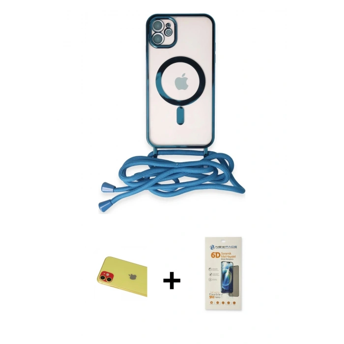 MARSİLYAN™- iPhone 11 Kılıf Eksen Özel Seri - Siyah 6D Mat Seramik Hayalet Nano Ekran Koruyucu + Rainbow Kamera Lens Koruma Cam - KI
