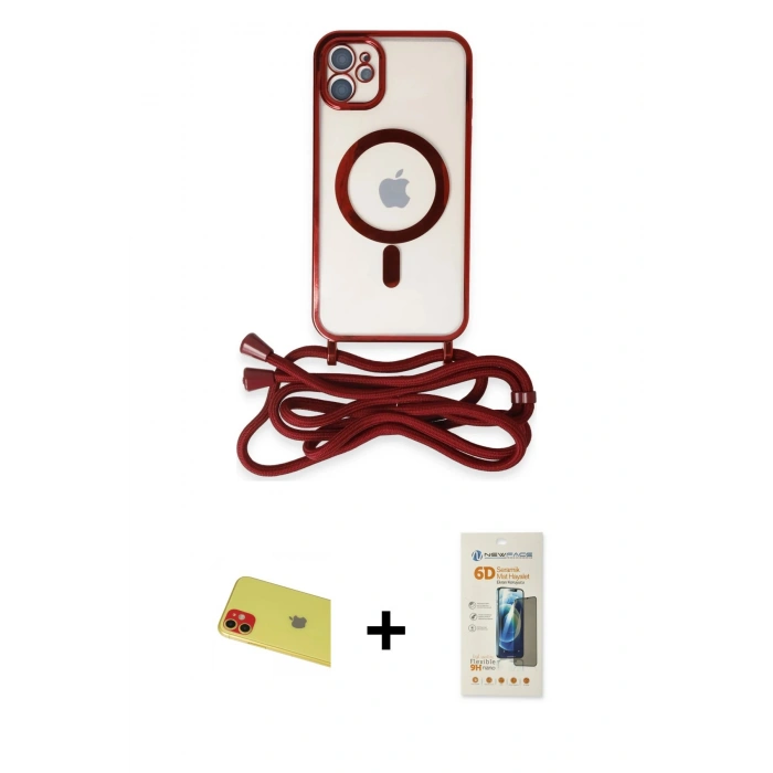 MARSİLYAN™- iPhone 11 Kılıf Eksen Özel Seri - Siyah 6D Mat Seramik Hayalet Nano Ekran Koruyucu + Rainbow Kamera Lens Koruma Cam - KI