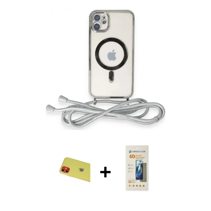 MARSİLYAN™- iPhone 11 Kılıf Eksen Özel Seri - Siyah 6D Mat Seramik Hayalet Nano Ekran Koruyucu + Rainbow Kamera Lens Koruma Cam - KI