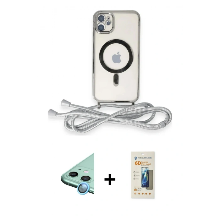 MARSİLYAN™- iPhone 11 Kılıf Eksen Özel Seri - Siyah 6D Mat Seramik Hayalet Nano Ekran Koruyucu + Raze Metal Kamera Lens - MI