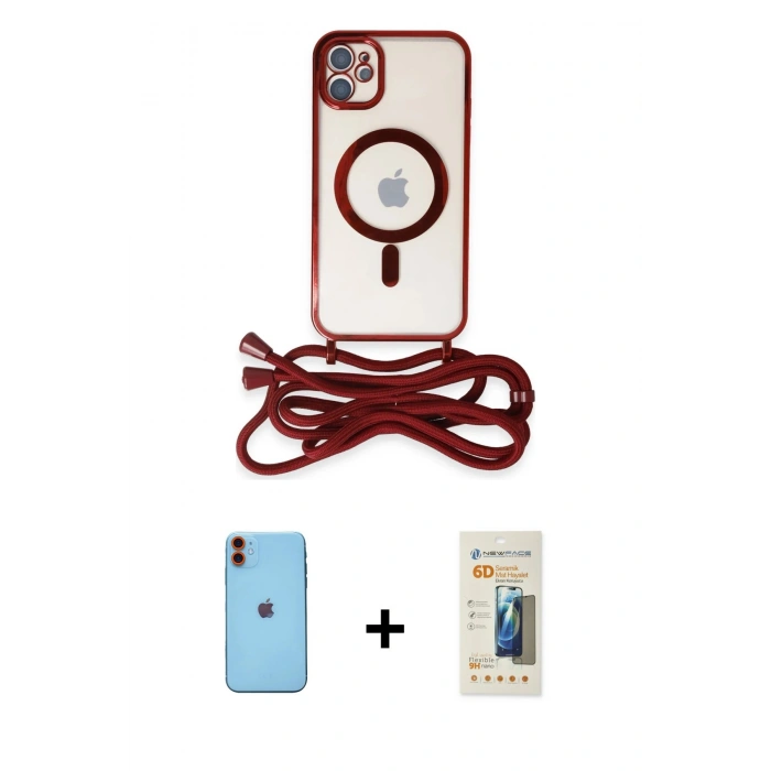MARSİLYAN™- iPhone 11 Kılıf Eksen Özel Seri - Siyah 6D Mat Seramik Hayalet Nano Ekran Koruyucu + Neon Fosforlu Kamera Lens - TU