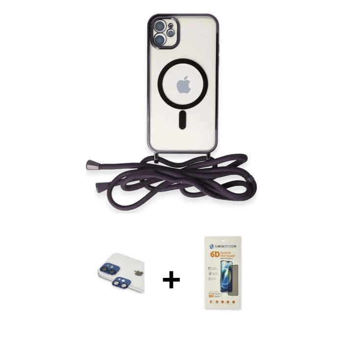 MARSİLYAN™- iPhone 11 Kılıf Eksen Özel Seri - Siyah 6D Mat Seramik Hayalet Nano Ekran Koruyucu + Pers Alüminyum Kamera Lens - LT