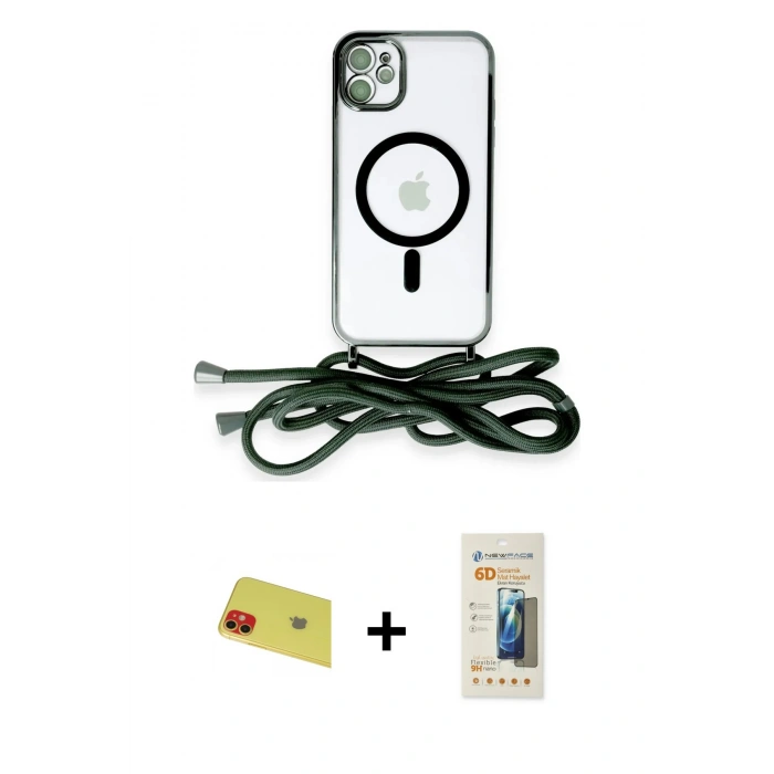 MARSİLYAN™- iPhone 11 Kılıf Eksen Özel Seri - Siyah 6D Mat Seramik Hayalet Nano Ekran Koruyucu + Rainbow Kamera Lens Koruma Cam - KI