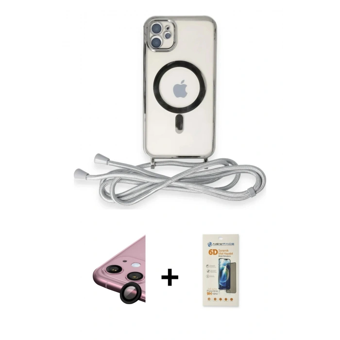 MARSİLYAN™- iPhone 11 Kılıf Eksen Özel Seri - Siyah 6D Mat Seramik Hayalet Nano Ekran Koruyucu + Raze Metal Kamera Lens - SH