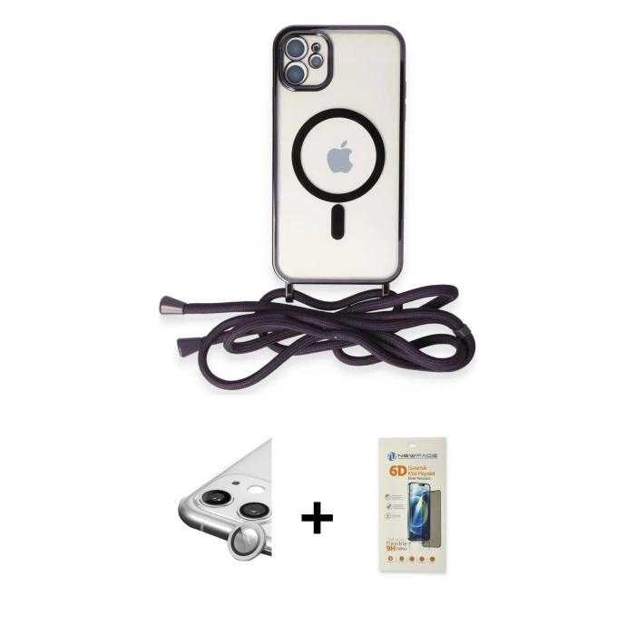MARSİLYAN™- iPhone 11 Kılıf Eksen Özel Seri - Siyah 6D Mat Seramik Hayalet Nano Ekran Koruyucu + Raze Metal Kamera Lens - GS