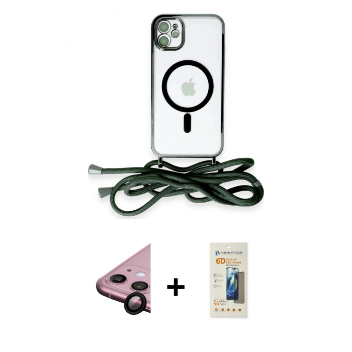 MARSİLYAN™- iPhone 11 Kılıf Eksen Özel Seri - Siyah 6D Mat Seramik Hayalet Nano Ekran Koruyucu + Raze Metal Kamera Lens - SH