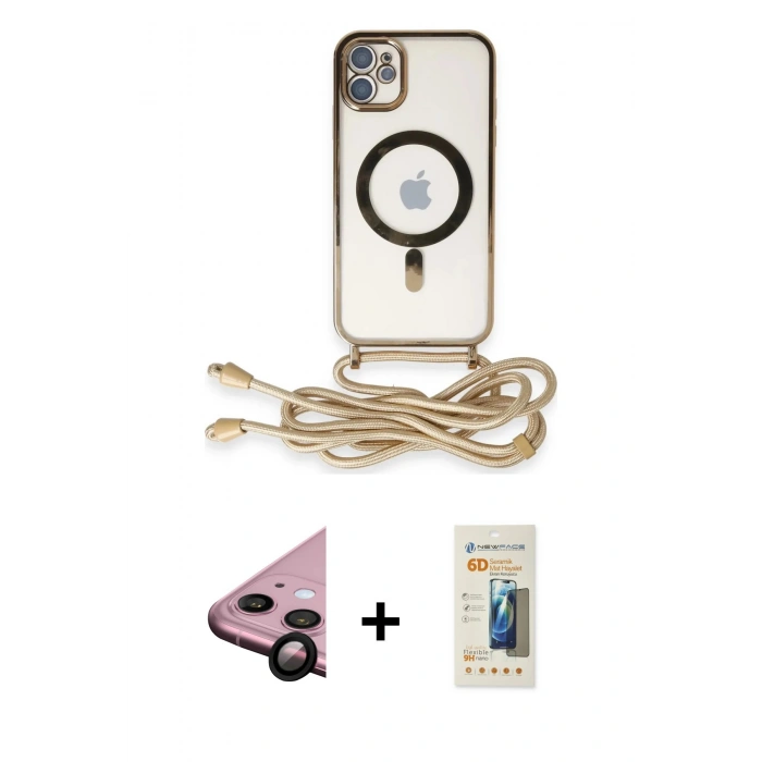 MARSİLYAN™- iPhone 11 Kılıf Eksen Özel Seri - Siyah 6D Mat Seramik Hayalet Nano Ekran Koruyucu + Raze Metal Kamera Lens - SH