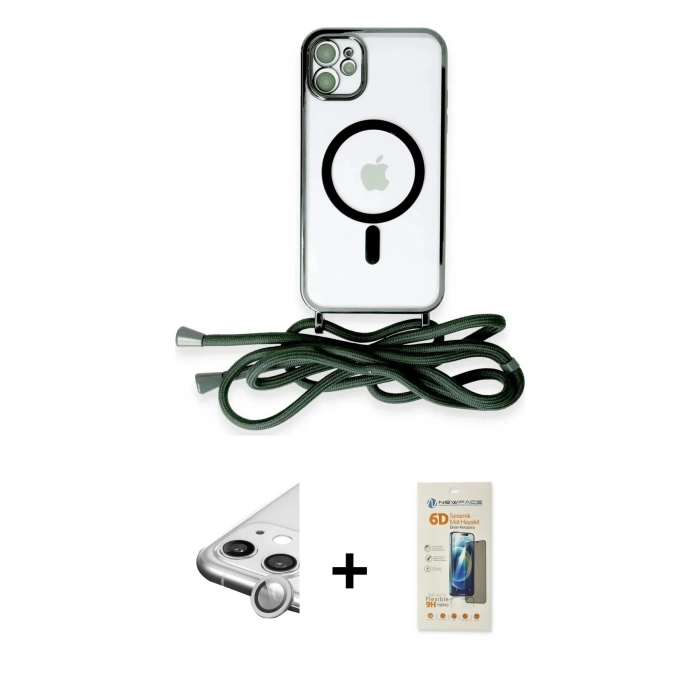 MARSİLYAN™- iPhone 11 Kılıf Eksen Özel Seri - Siyah 6D Mat Seramik Hayalet Nano Ekran Koruyucu + Raze Metal Kamera Lens - GS