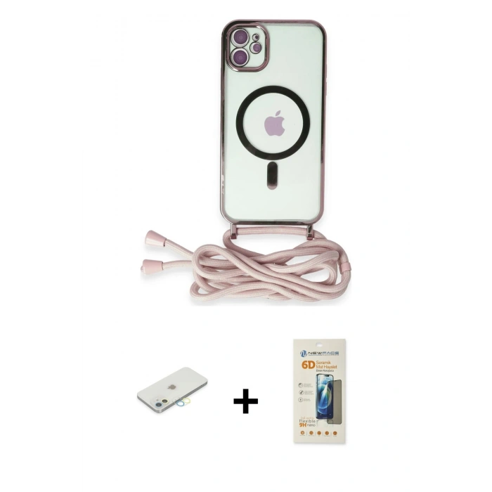 MARSİLYAN™- iPhone 11 Kılıf Eksen Özel Seri - Siyah 6D Mat Seramik Hayalet Nano Ekran Koruyucu + Renkli Kamera Lens Koruma Cam - SI