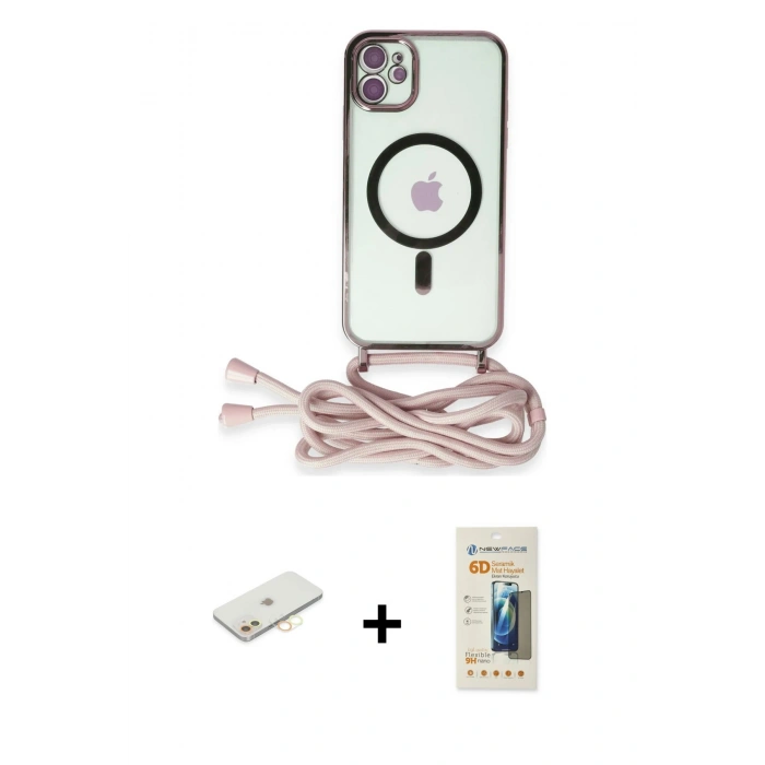 MARSİLYAN™- iPhone 11 Kılıf Eksen Özel Seri - Siyah 6D Mat Seramik Hayalet Nano Ekran Koruyucu + Sarı Renkli Kamera Lens Koruma Cam