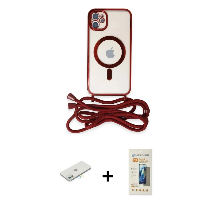 MARSİLYAN™- iPhone 11 Kılıf Eksen Özel Seri - Siyah 6D Mat Seramik Hayalet Nano Ekran Koruyucu + Renkli Kamera Lens Koruma Cam - SI