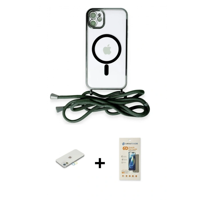 MARSİLYAN™- iPhone 11 Kılıf Eksen Özel Seri - Siyah 6D Mat Seramik Hayalet Nano Ekran Koruyucu + Renkli Kamera Lens Koruma Cam - SI
