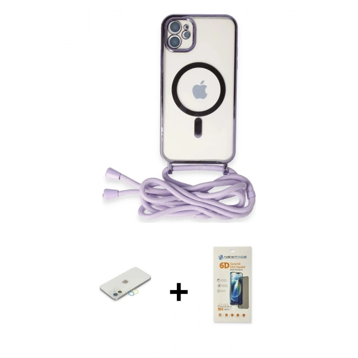 MARSİLYAN™- iPhone 11 Kılıf Eksen Özel Seri - Siyah 6D Mat Seramik Hayalet Nano Ekran Koruyucu + Renkli Kamera Lens Koruma Cam - SI