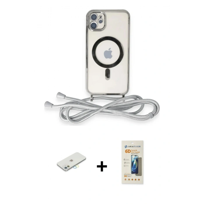 MARSİLYAN™- iPhone 11 Kılıf Eksen Özel Seri - Siyah 6D Mat Seramik Hayalet Nano Ekran Koruyucu + Renkli Kamera Lens Koruma Cam - SI