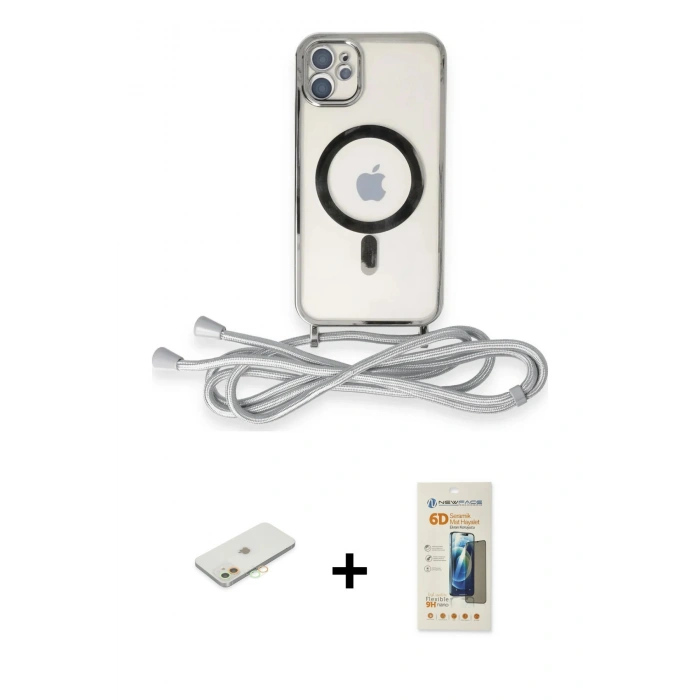 MARSİLYAN™- iPhone 11 Kılıf Eksen Özel Seri - Siyah 6D Mat Seramik Hayalet Nano Ekran Koruyucu + Renkli Kamera Lens Koruma Cam - TU